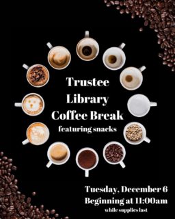 Let the coffee flow! Beginning at 11am on Tuesday and lasting as long as the HUGE urn of coffee does, the Trustee Library can meet your caffeine needs. We hope to see you!
⁠
⁠
#brenaulibrary #brenauuniversity #brenaufamily #librariesofinstagram #bookstagram #instagood #georgialibraries #finals #coffee