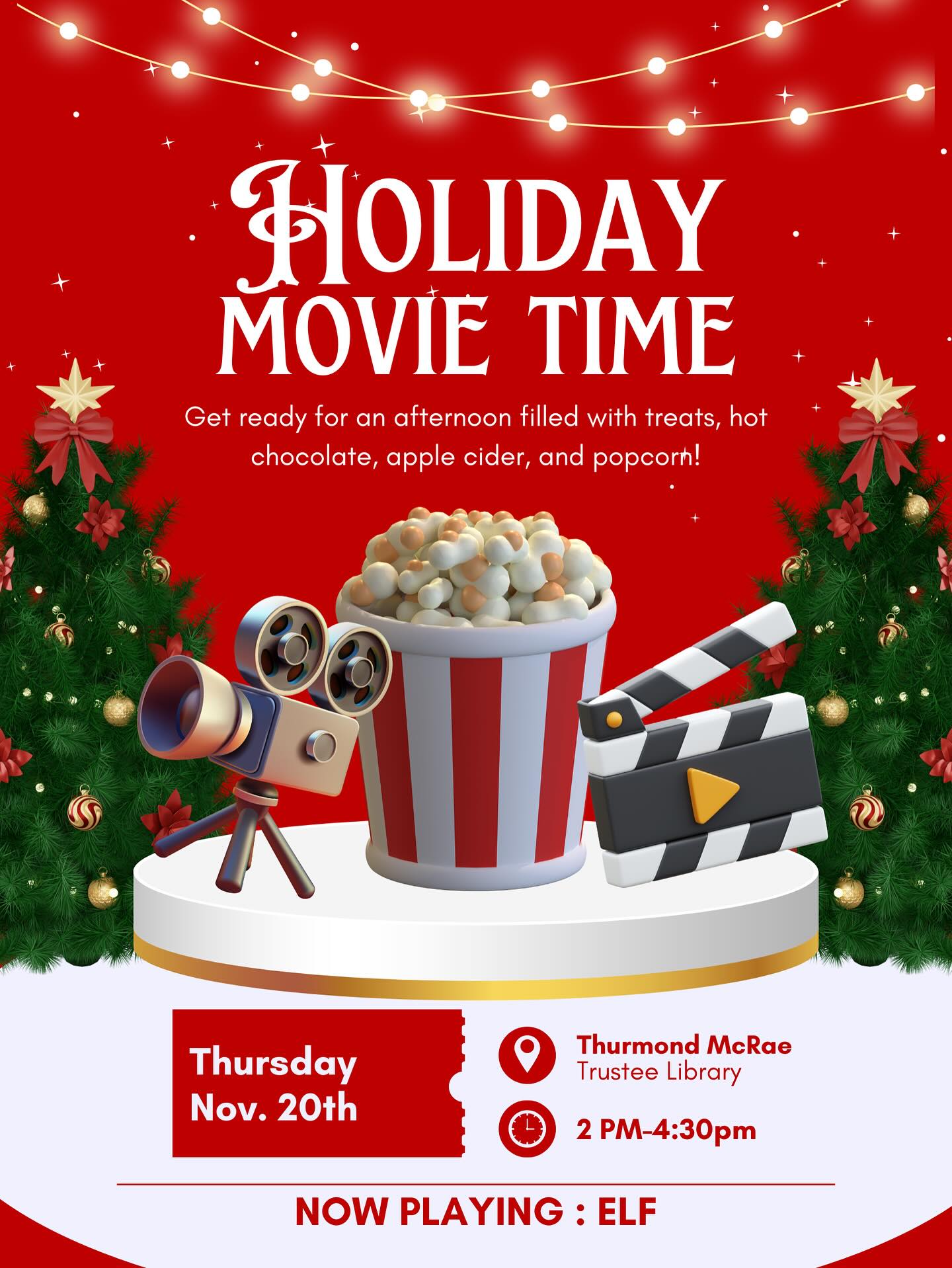 Just a reminder to come hang out with us on Thursday!! The students spoke and the movie of choice was Elf!