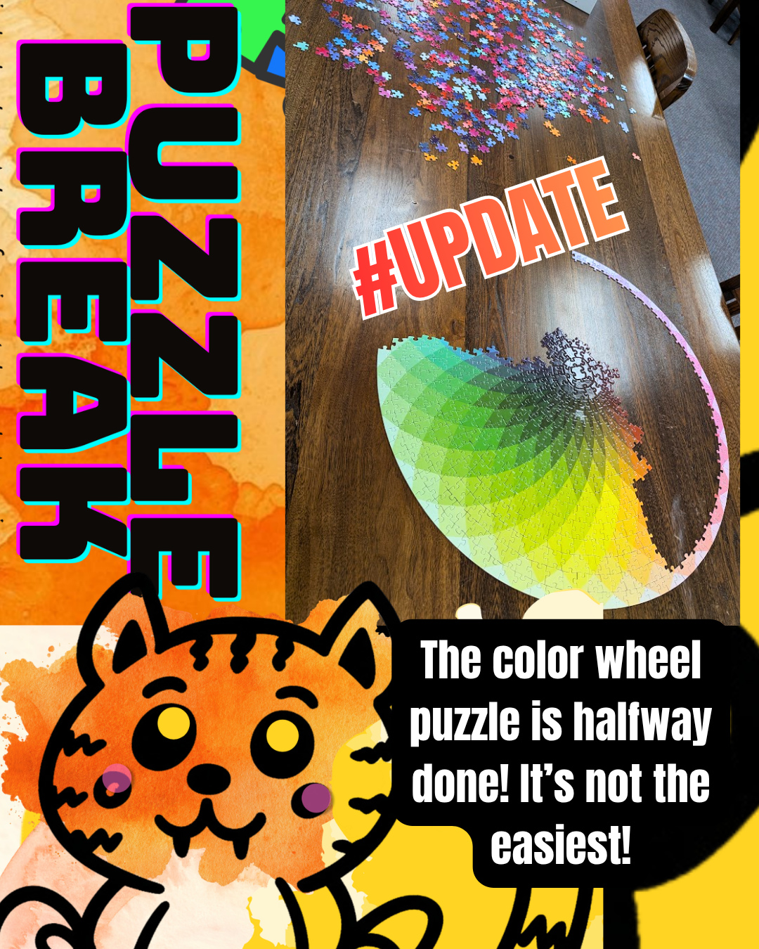Come take a puzzle break! Students have made fast work of this difficult color wheel puzzle, and it's already halfway done. Maybe we need to up the difficulty to a solid color puzzle...