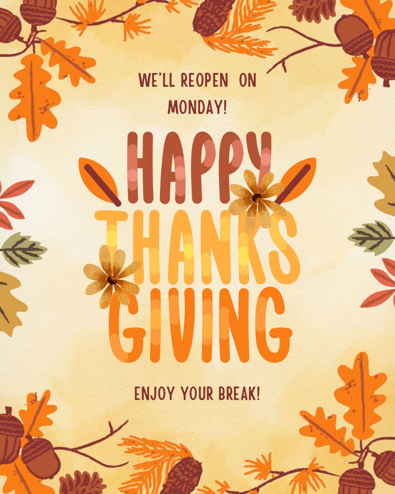 Our librarians are taking a little break and the library will be closed until Monday! Enjoy spending time with loved ones and all the yummy food!