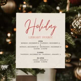 Library holiday hours. We will be closed on Friday, December 12 so the librarians can enjoy the graduation ceremonies with the Brenau community.