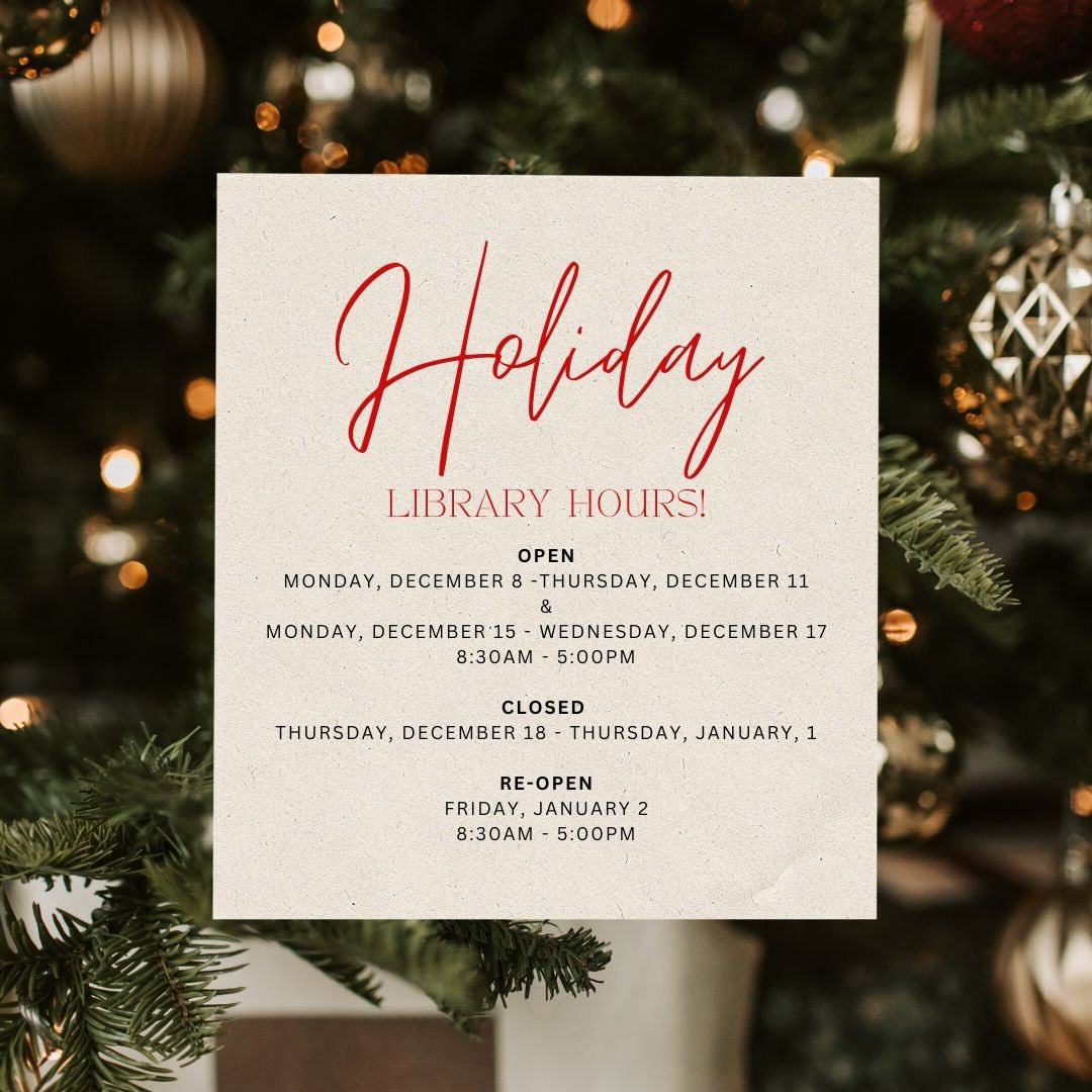 Library holiday hours. We will be closed on Friday, December 12 so the librarians can enjoy the graduation ceremonies with the Brenau community.